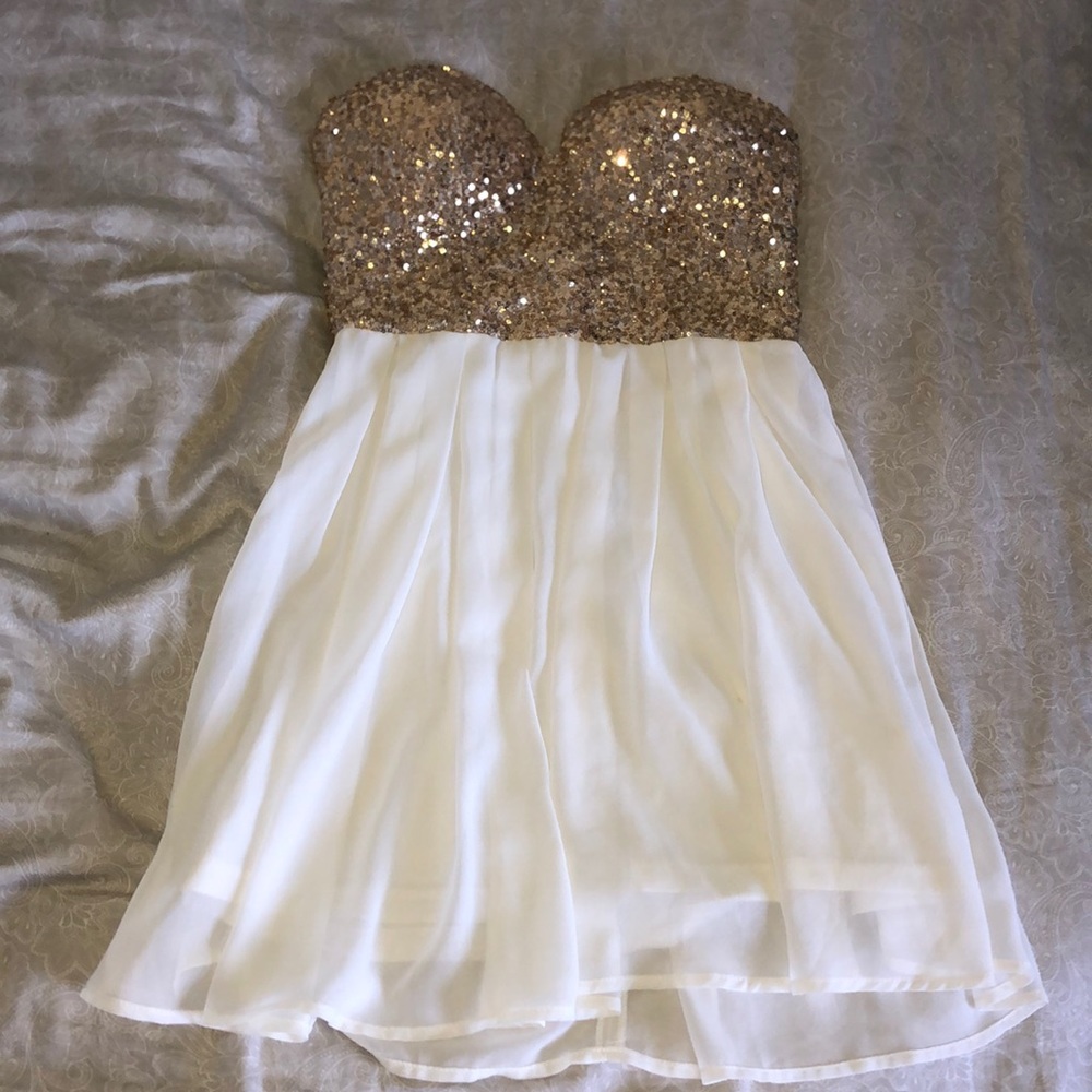 short party dress with gold sparkles